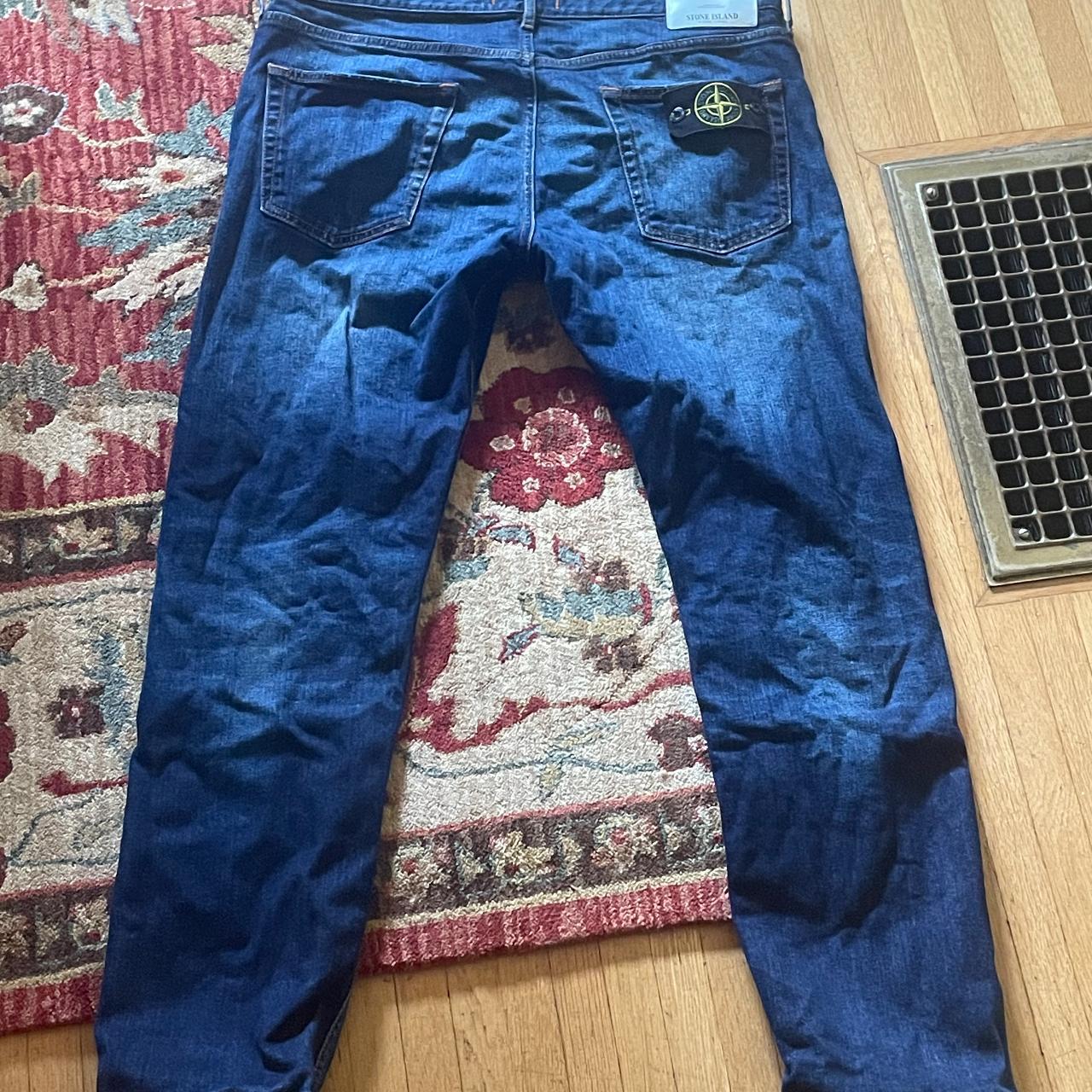 blue stone island patch jeans waist size 36. Depop