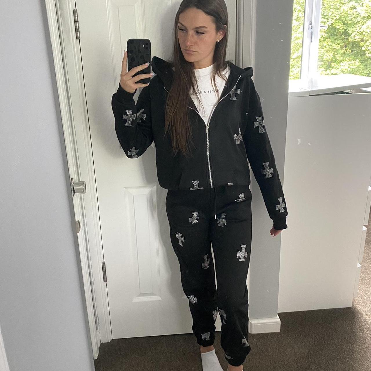 Black rhinestone cross tracksuit (inspired by... Depop