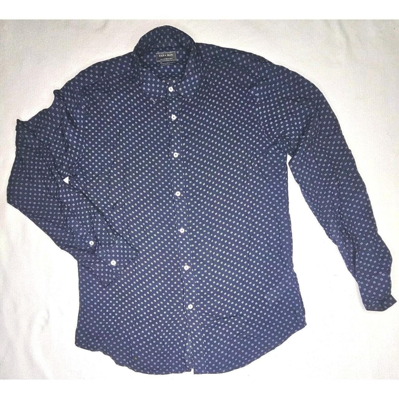 Zara Man Men Navy Blue Slim Fit Long Sleeve Button... - Depop