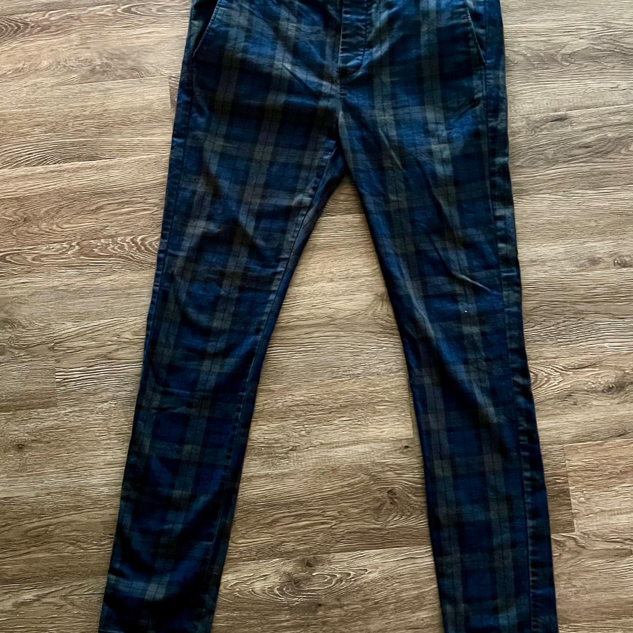 Topman Blue/Green Check Print Skinny Trousers – 34