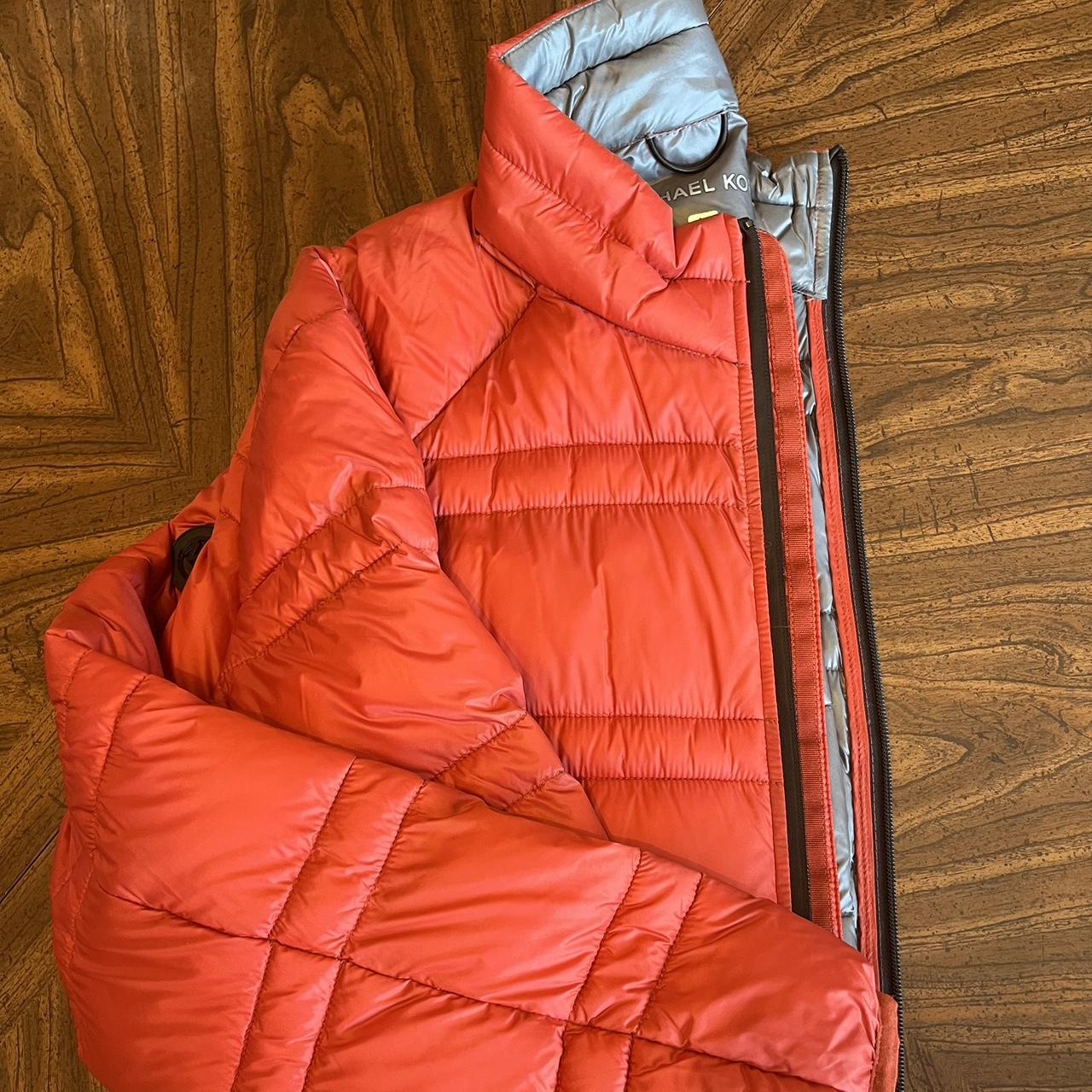 Red and orange down puffer jacket michaelkors. Depop