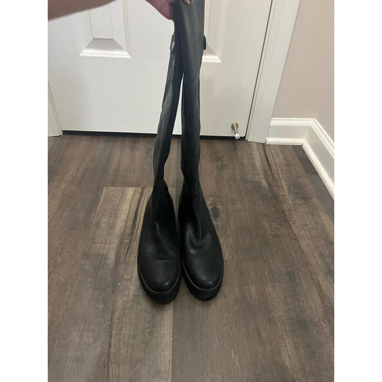 Franco Sarto Cosmina Black Leather Back Zip Lug Sole. Depop