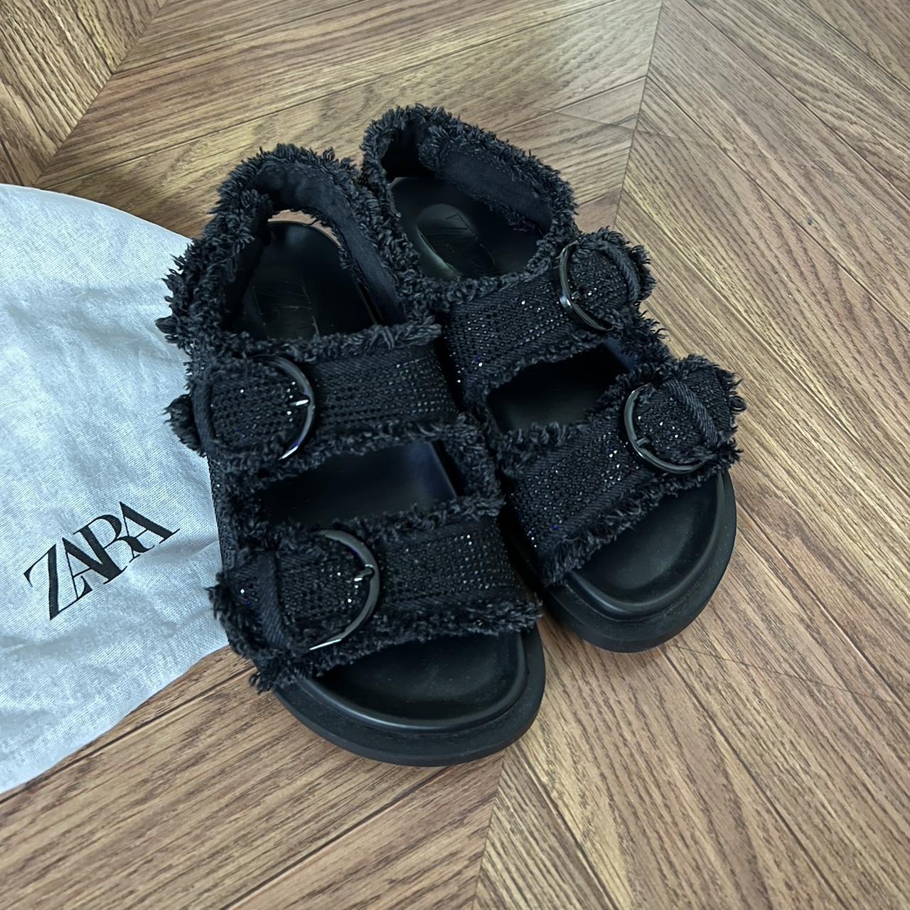 zara black fabric rhinestones sandals • Depop