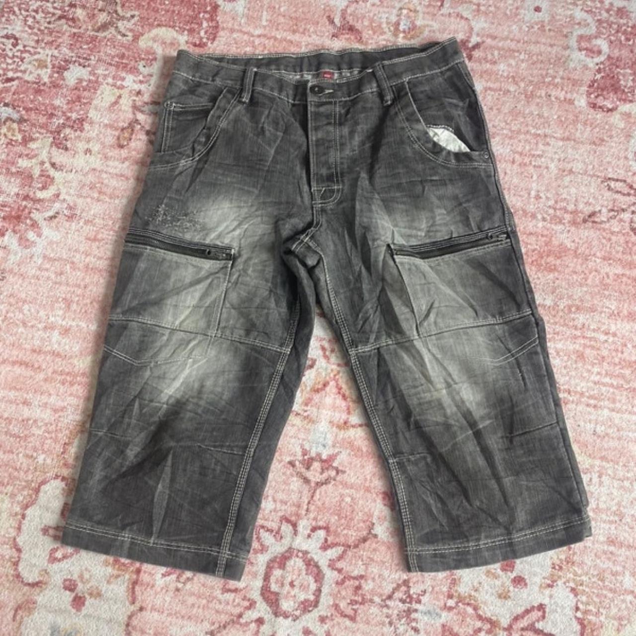 Vintage y2k baggy denim jorts / capris long shorts... - Depop
