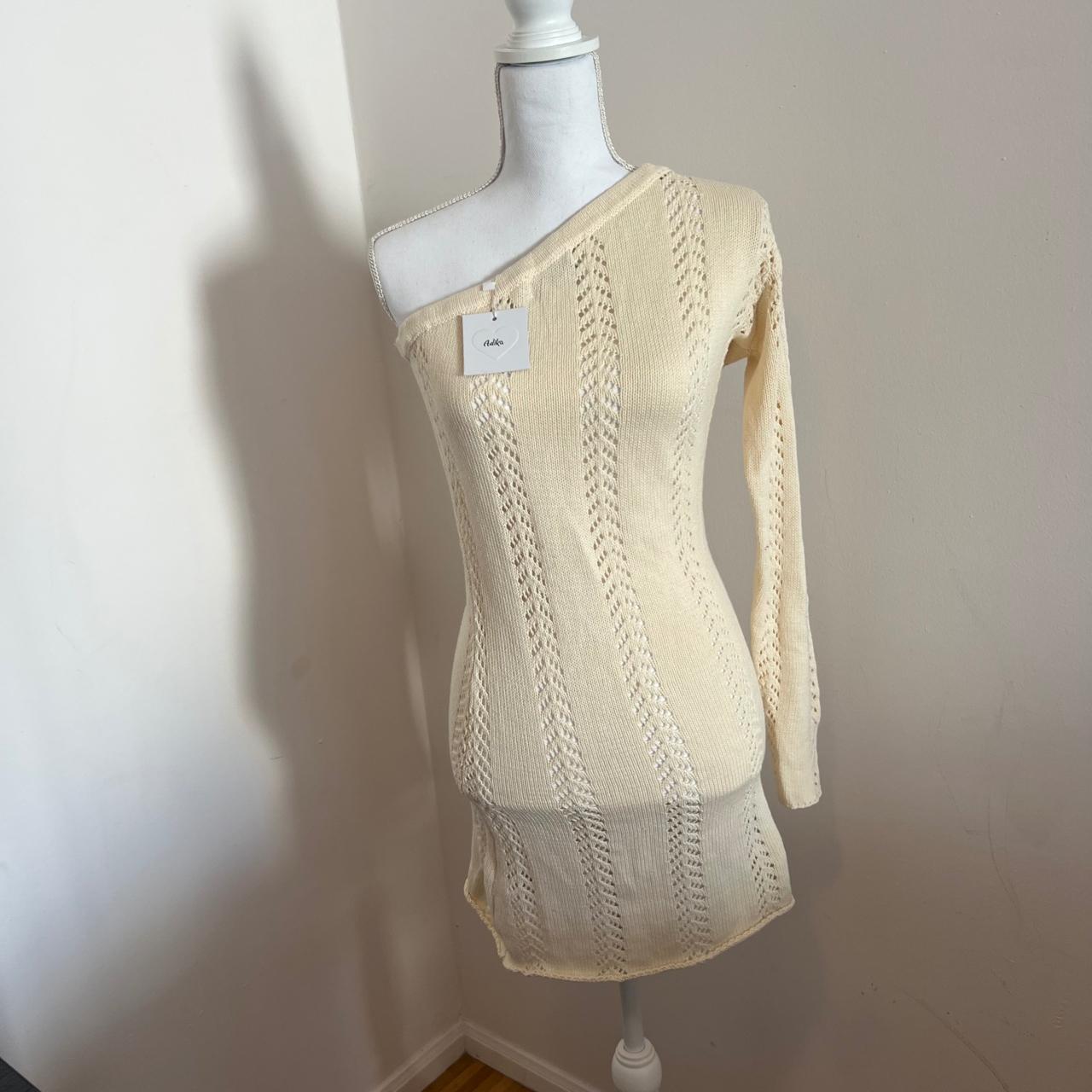 Adika one shoulder cream knit dress NWT adika knit... - Depop