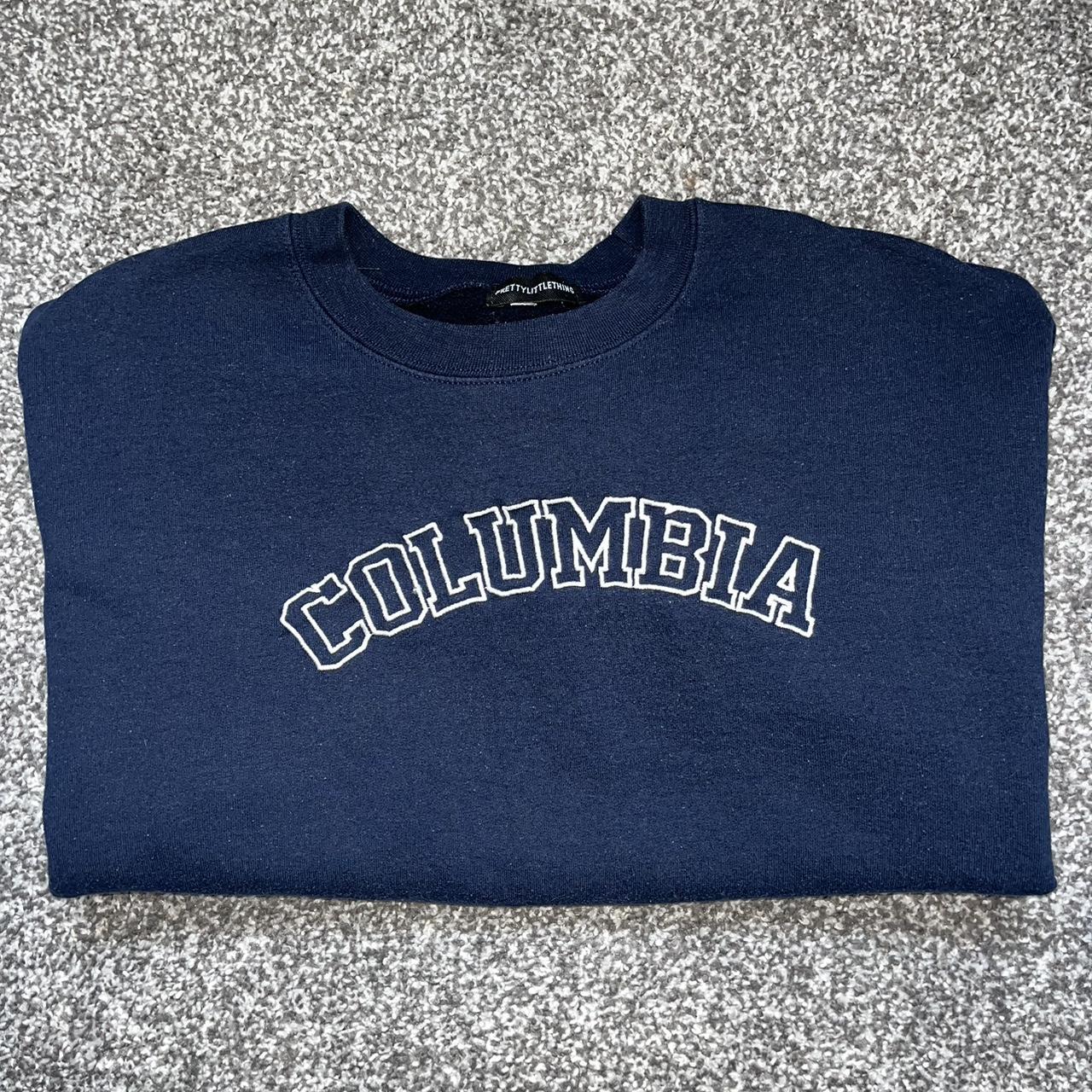 PrettyLittleThing Navy Columbia Sweatshirt Size. Depop