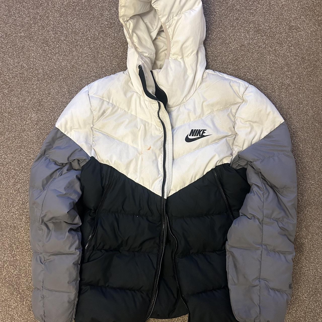 nike puffer jacket mens black and white