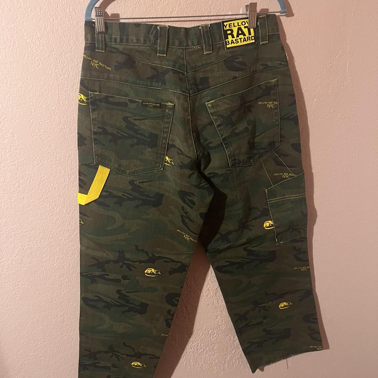 NYC Yellow Rat Bastard camo jeans, super rare thrift...