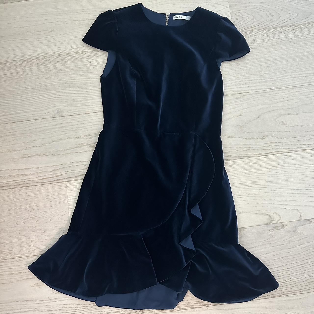 Alice and Olivia Navy Blue Enid Draped Ruffle. Depop