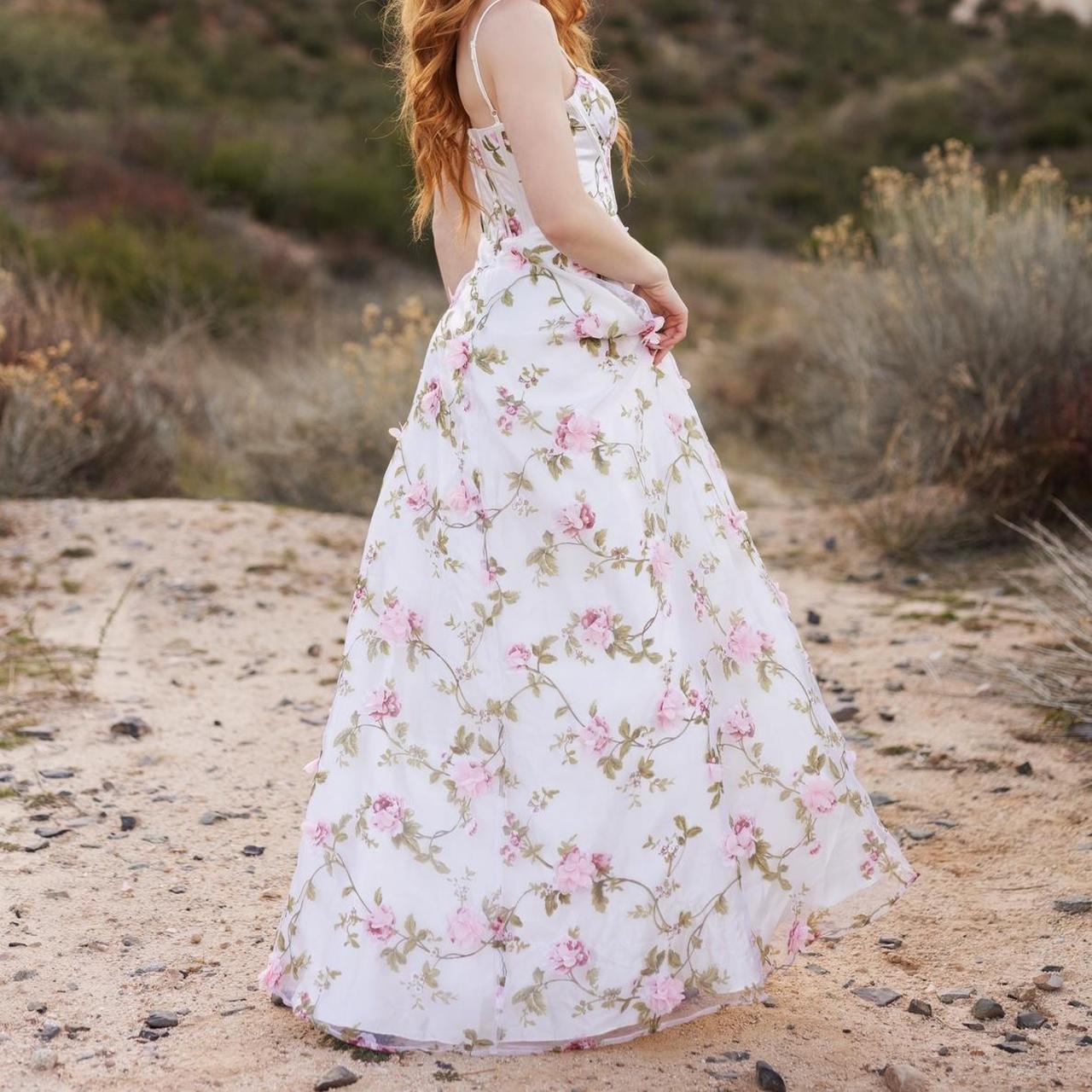 beautiful white and pink floral prom formal dress. Depop