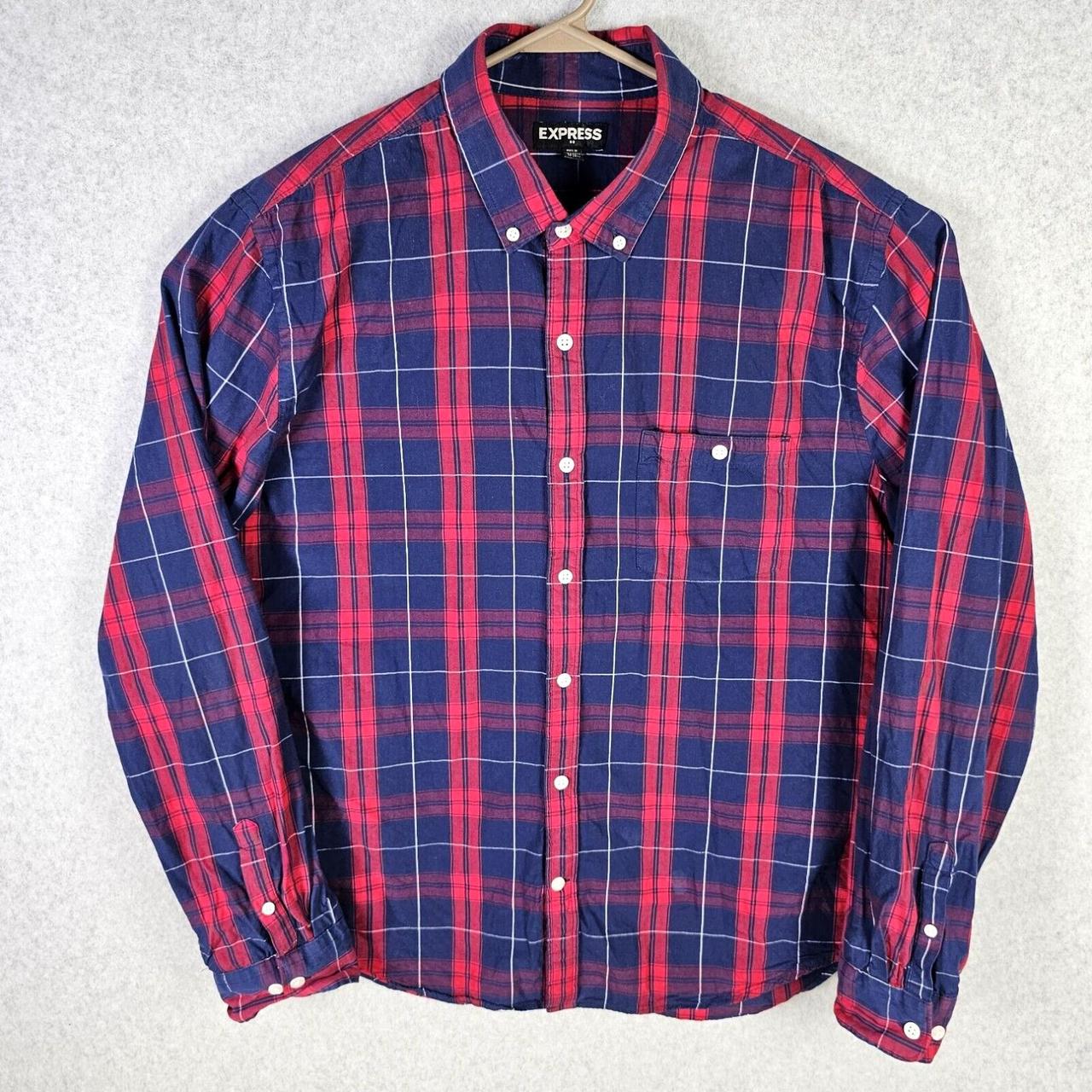 Express Button Down Shirt Mens Size XL Blue Red... - Depop