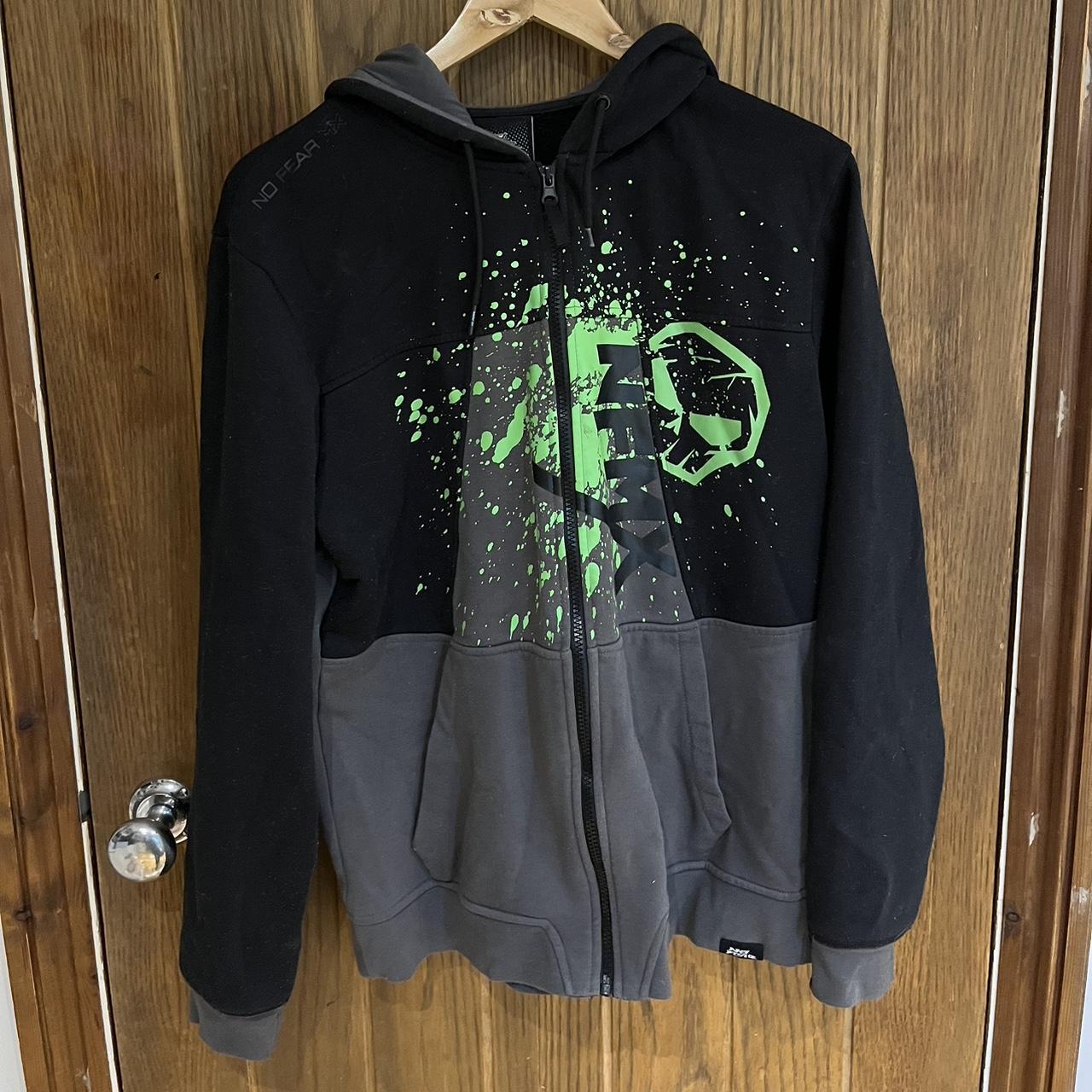 Black and grey No Fear zip hoodie with green