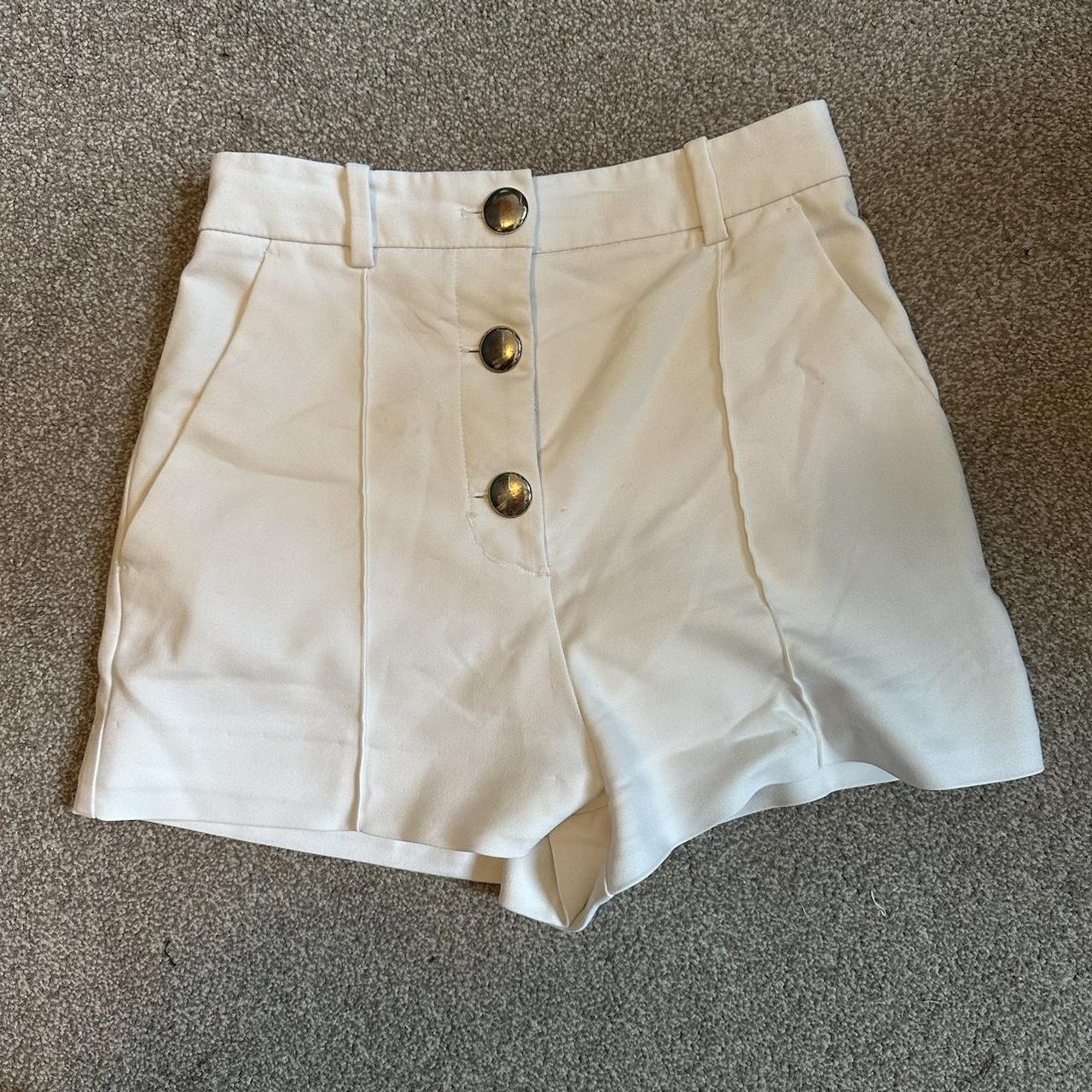 white high waisted shorts with gold buttons Depop