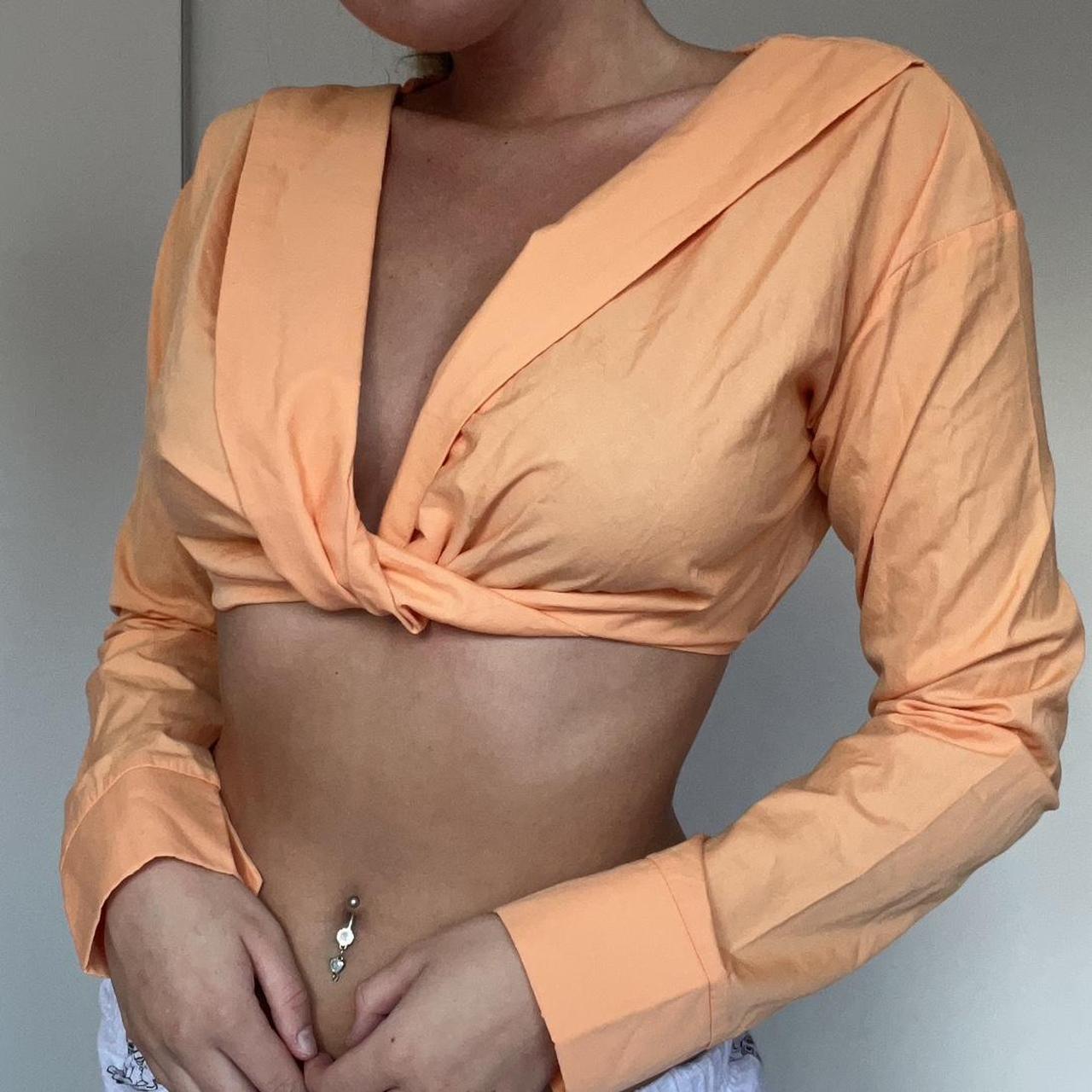 Pretty Little Thing Orange Long Sleeve Twist Crop Depop