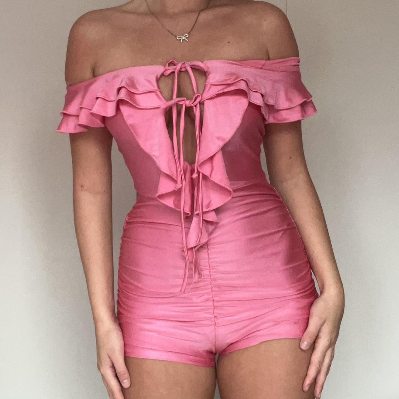 Fashion nova pink ruffle playsuit / romper💕 size... Depop