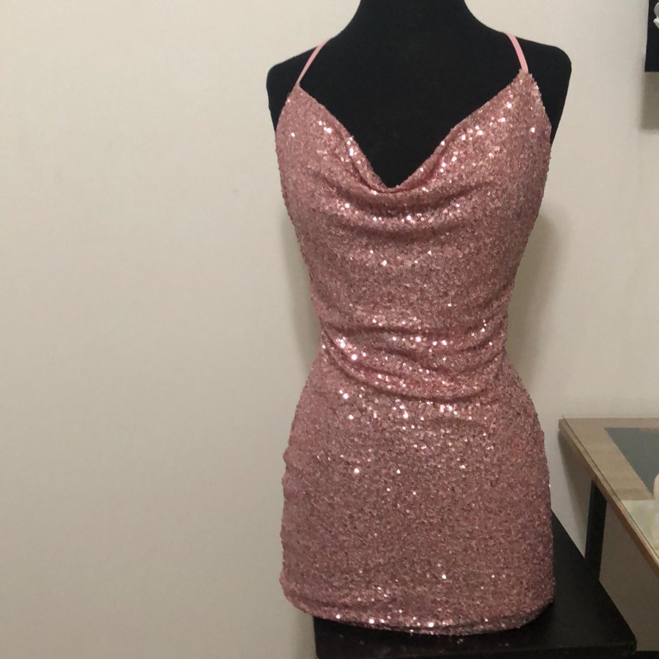 Mini dress, pink sequins, soft pink