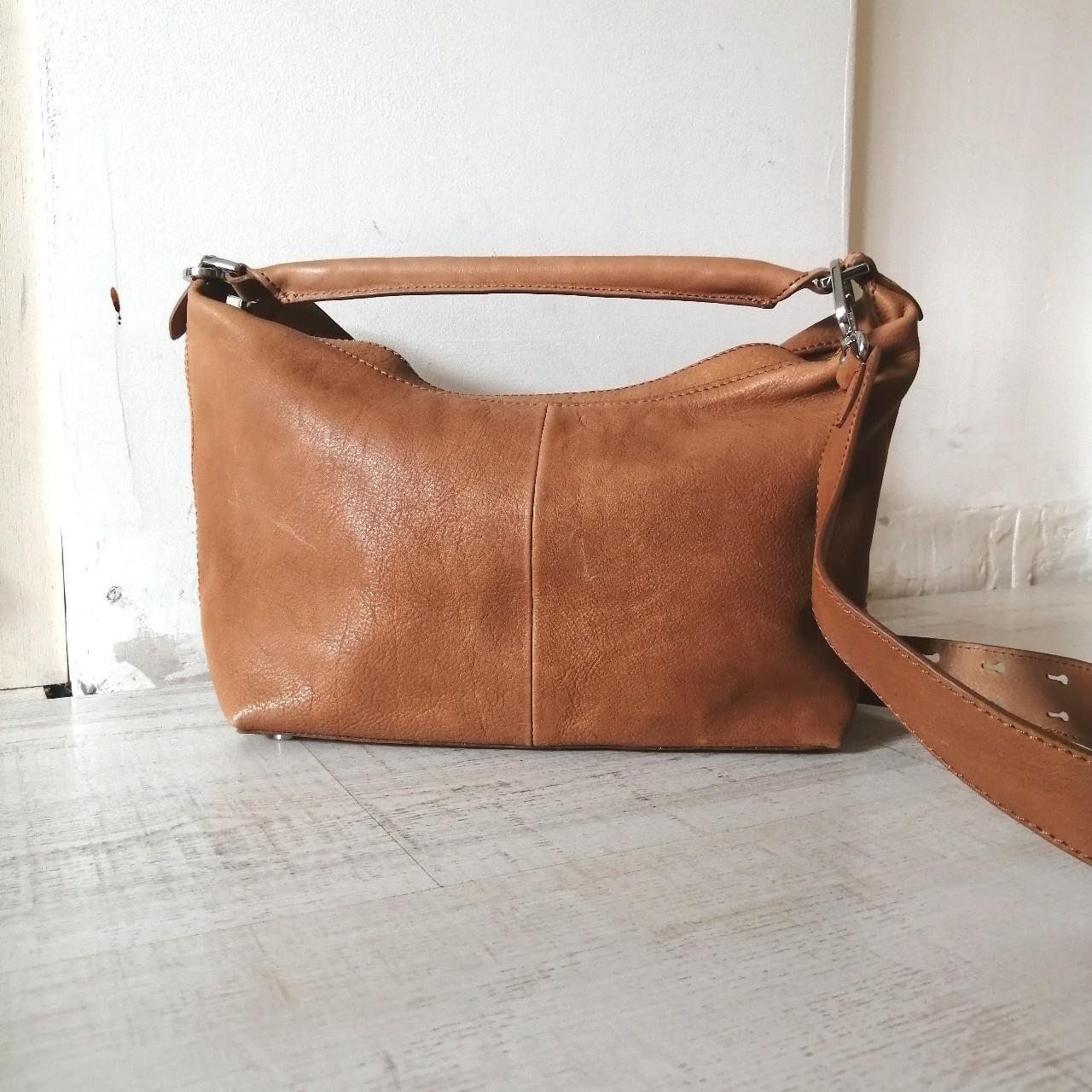 SOLD Mango tan genuine leather shoulder bag /... - Depop