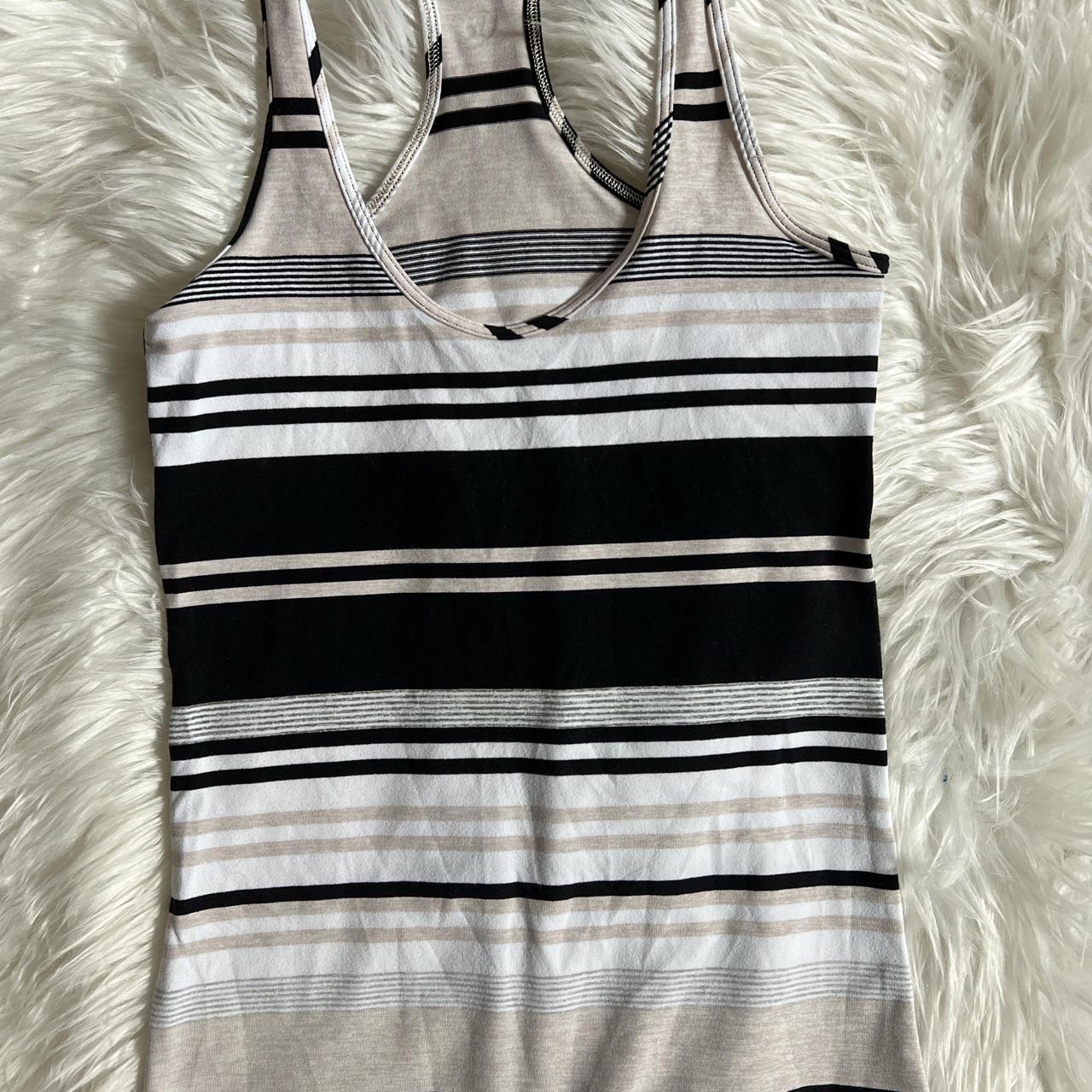 Lululemon razorback, black tan white gray striped... - Depop
