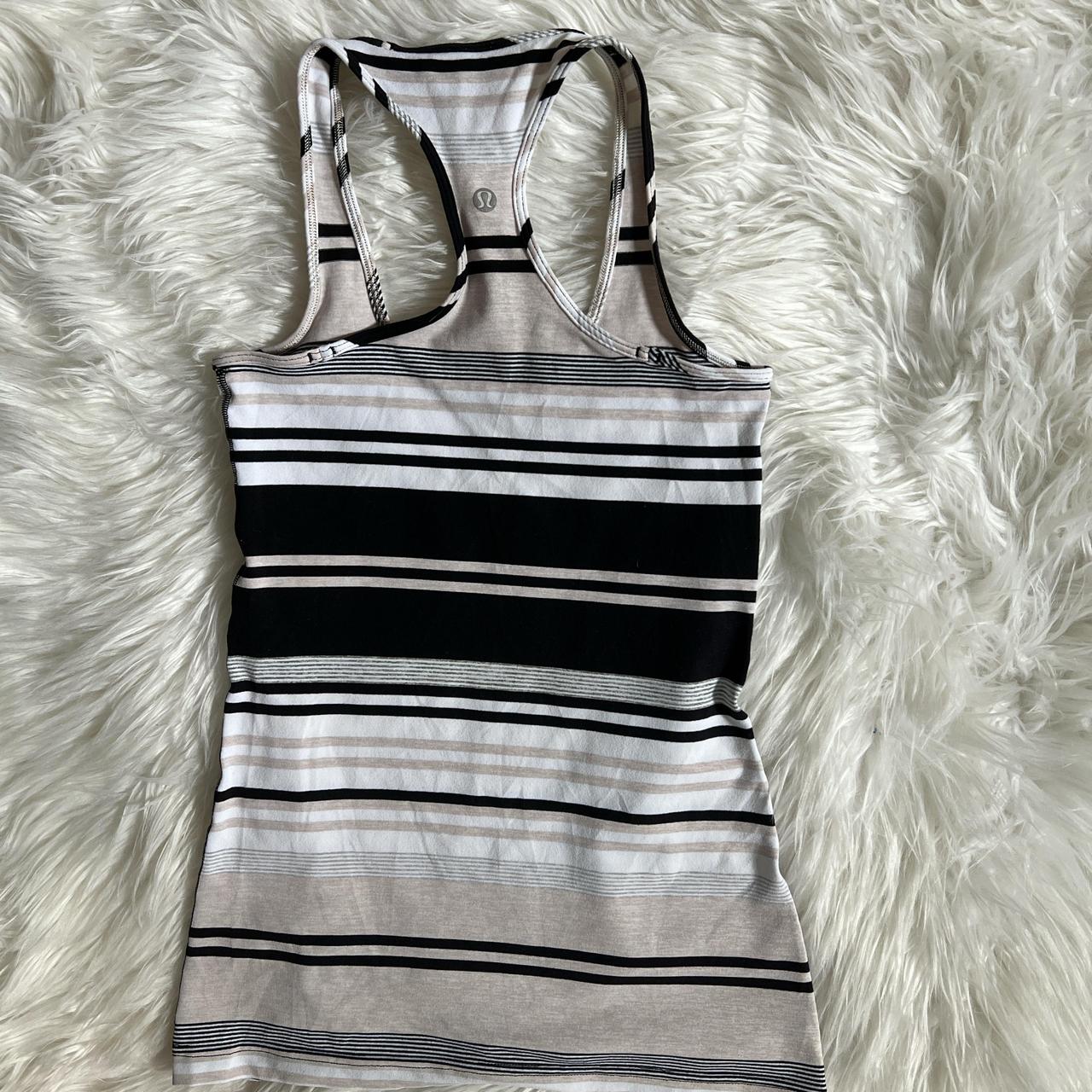 Lululemon razorback, black tan white gray striped... - Depop