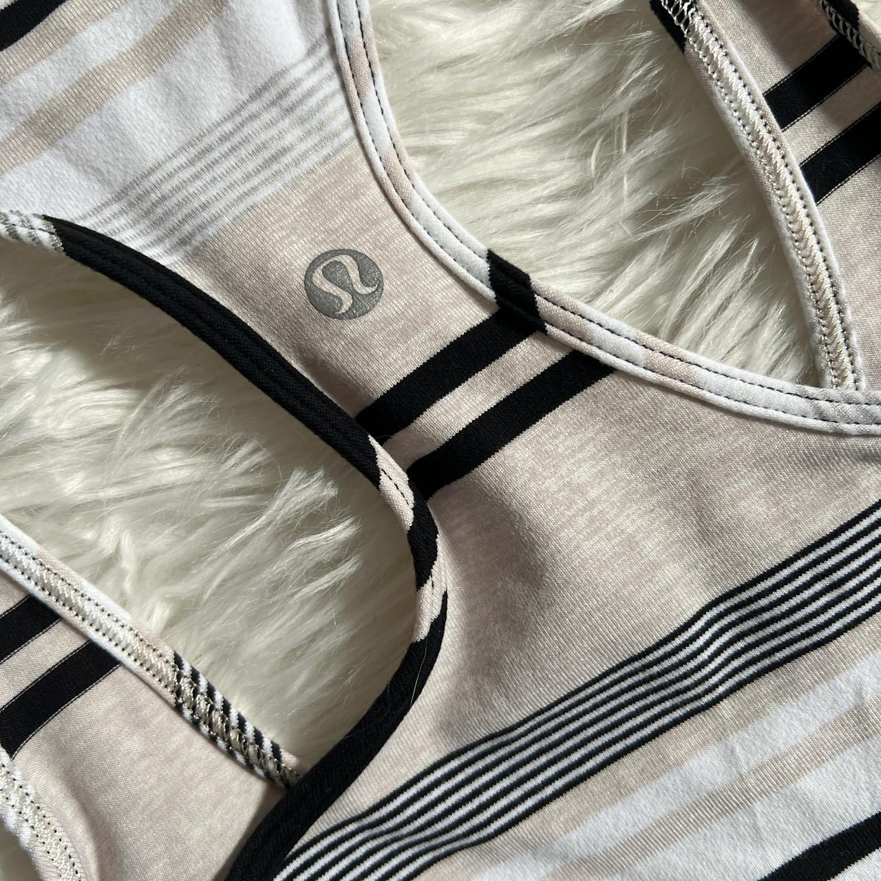 Lululemon razorback, black tan white gray striped... - Depop