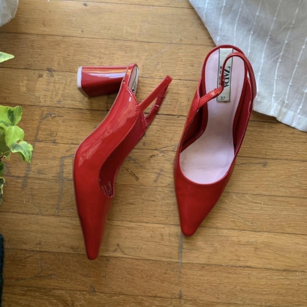 Zara red slingback heels Only wore these a handful... - Depop