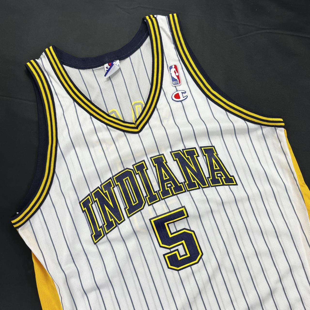 90s JALEN ROSE INDIANA PACERS PINSTRIPED CHAMPION - Depop
