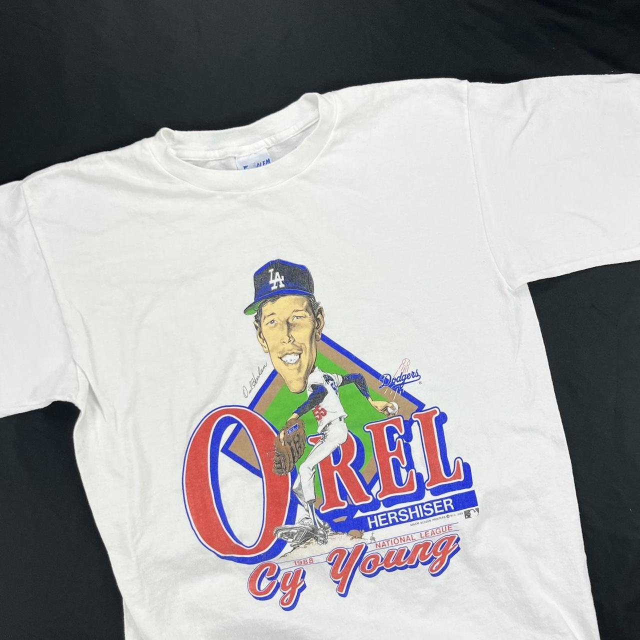 VTG Los Angeles LA Dodgers OREL HERSHISER CY Young Shirt Cartoon Mens L  Salem