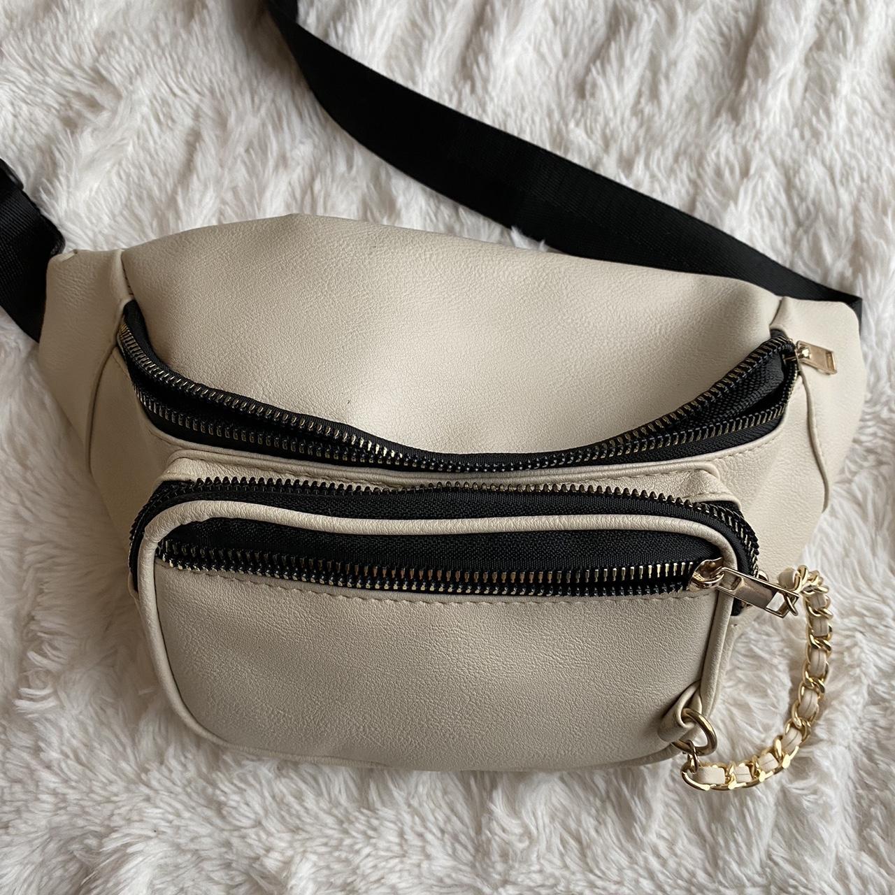 Cream and Black Gold Chain Fanny Pack fannypack. Depop