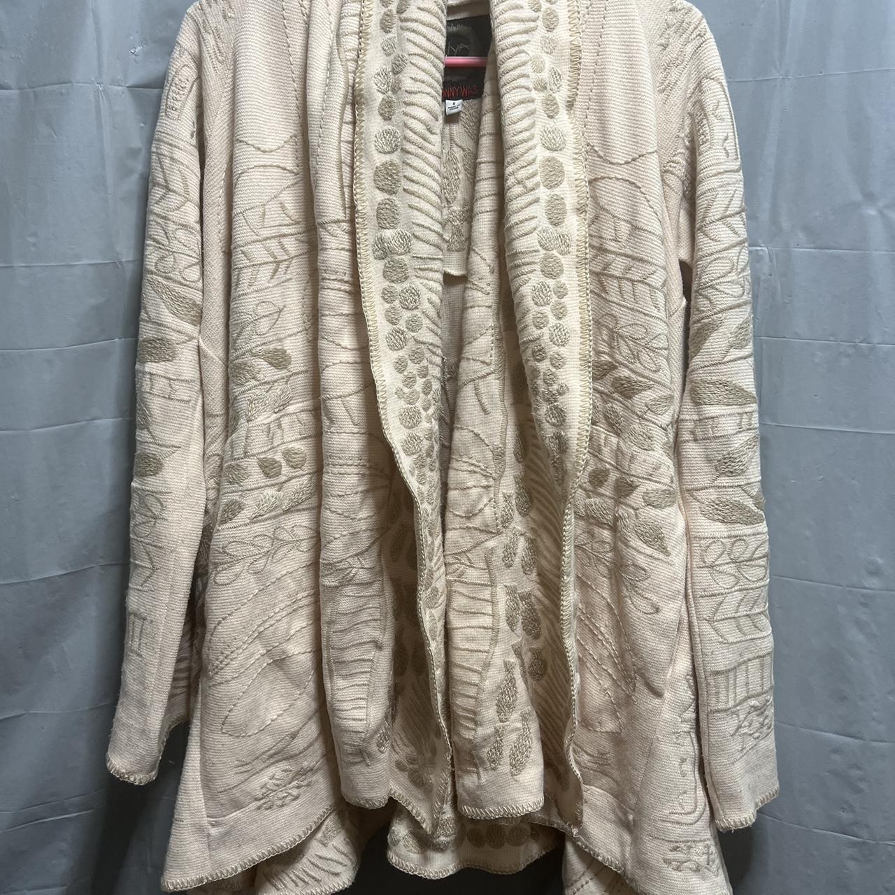 Johnny Was Embroidered buy Open front Cardigan Size: small grey & ivory