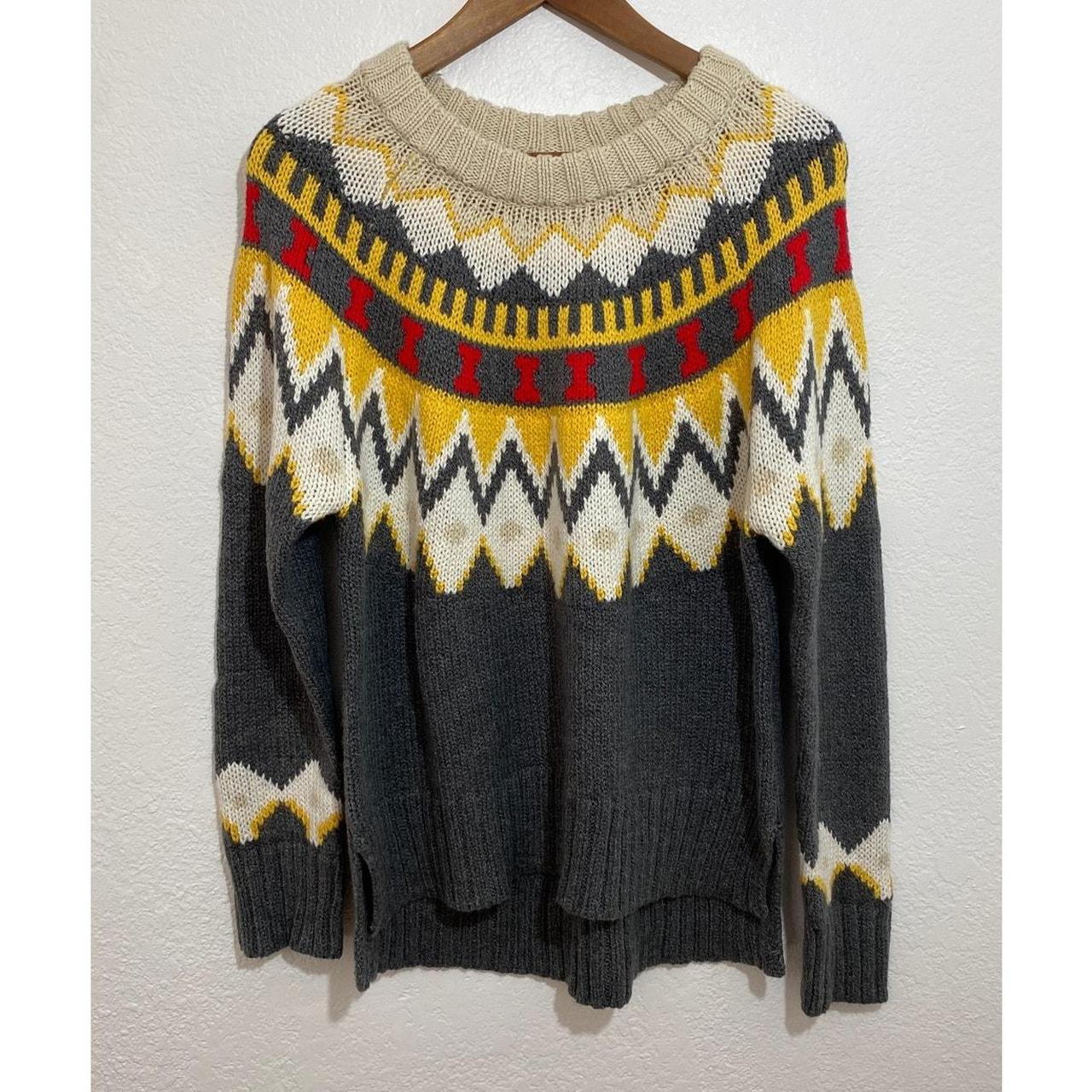 NWT Aerie M Gray Yellow Fair Isle Sweater Hi Low. Depop