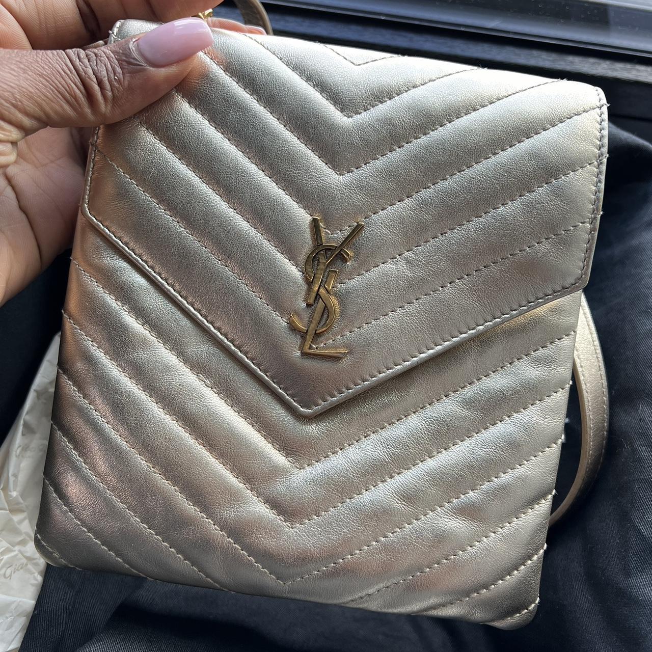 YVES SAINT LAURENT YSL DOUBLE FLAP BAG IN METALLIC