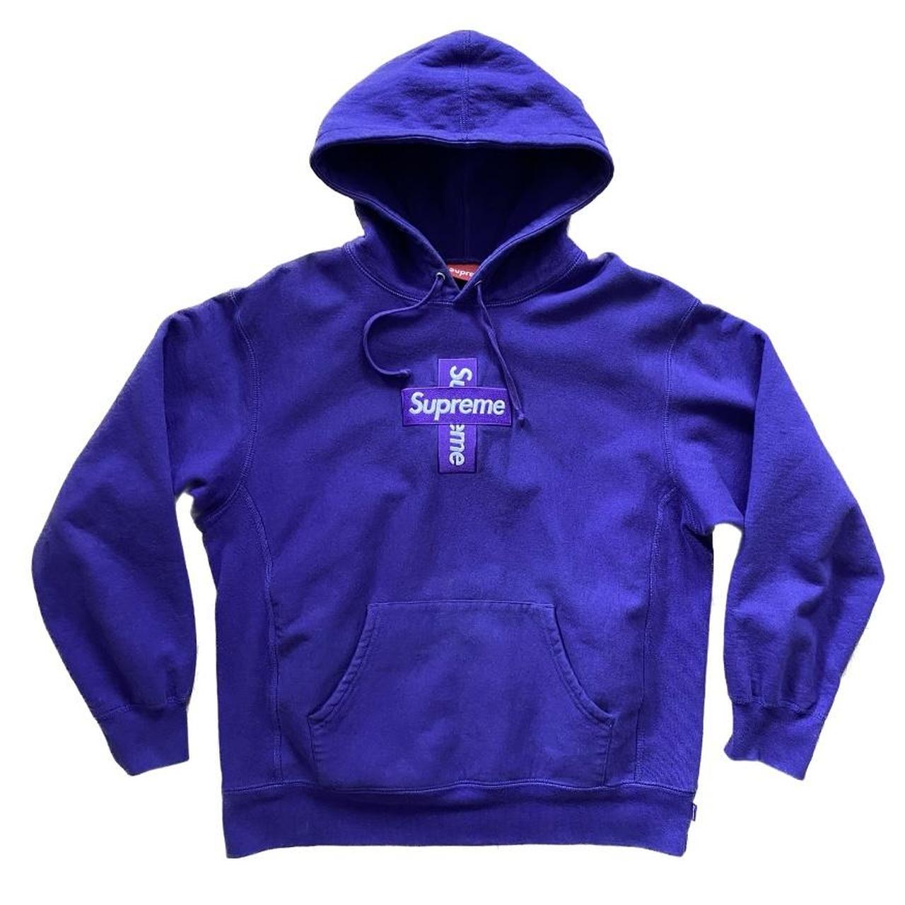 Purple box logo discount hoodie