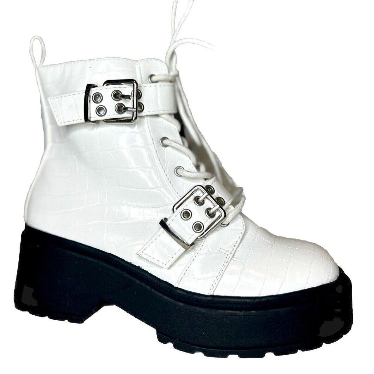 Lug Sole Forever 21 Faux Leather Boots White Faux Crocodile