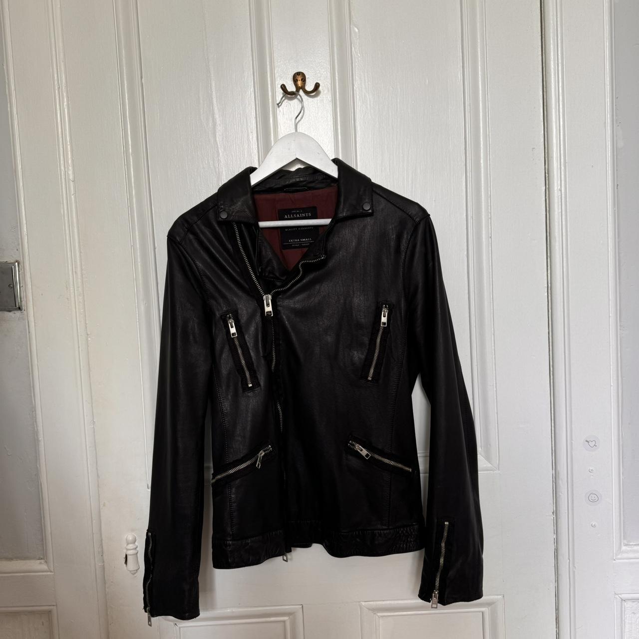 All Saints Biker Leather Jacket Fitted Red Lining