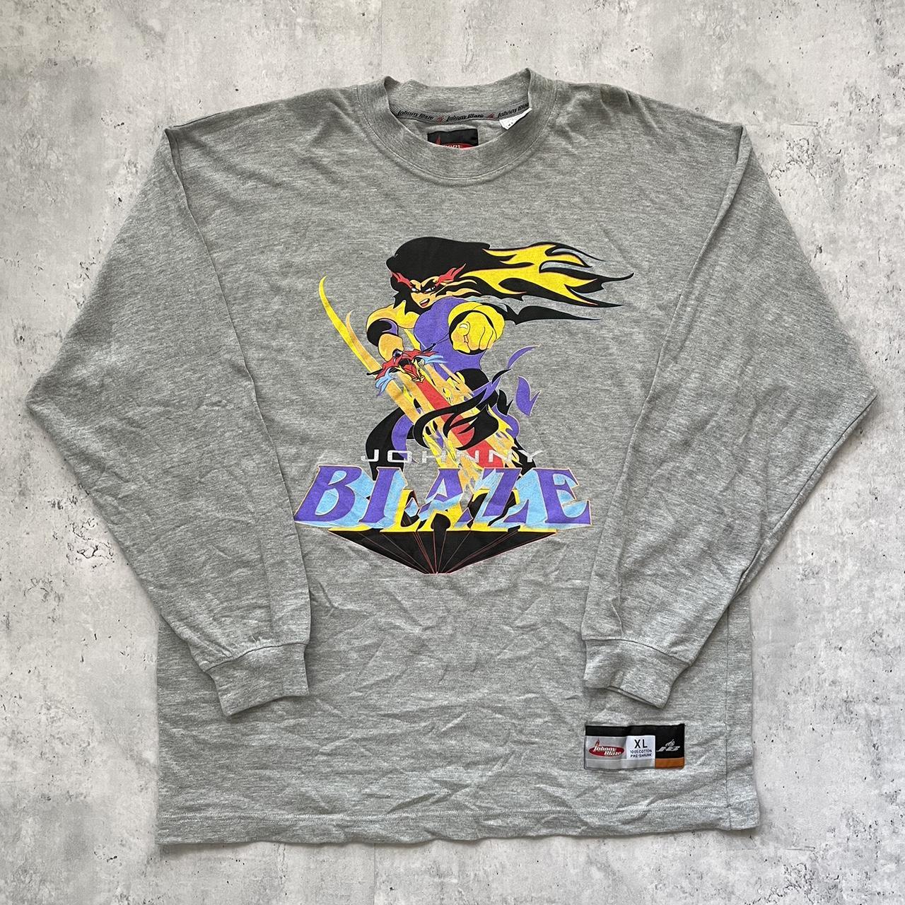 Vintage Johnny Blaze T Shirt Y2K Anime Grey Long... - Depop