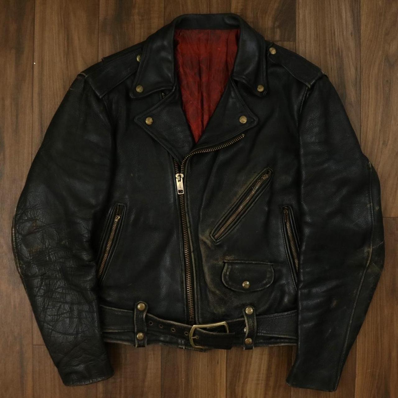 Vintage 70s Leather motorcycle Jacket 1970s... - Depop