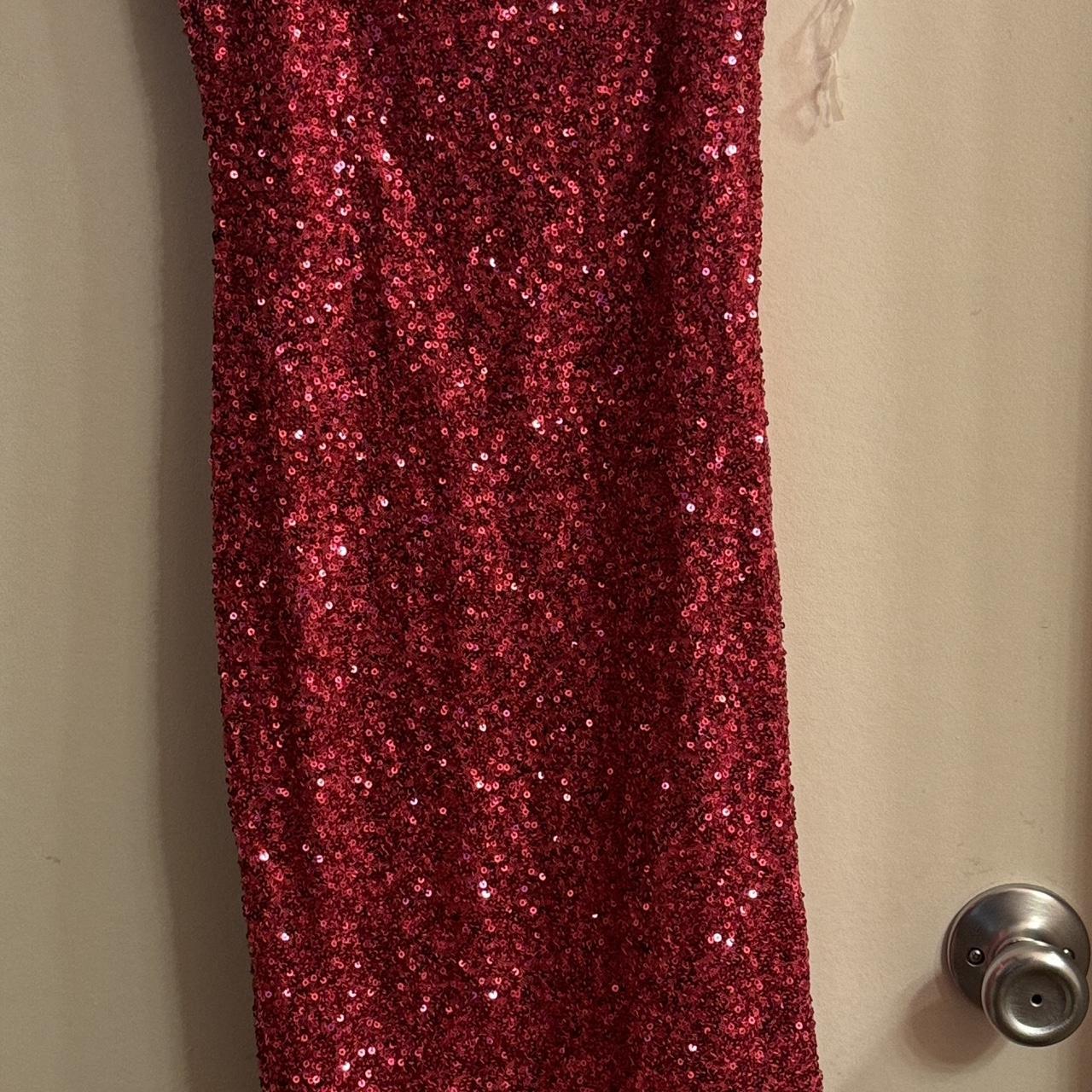 new hot pink sequin long dress with side slit.... Depop