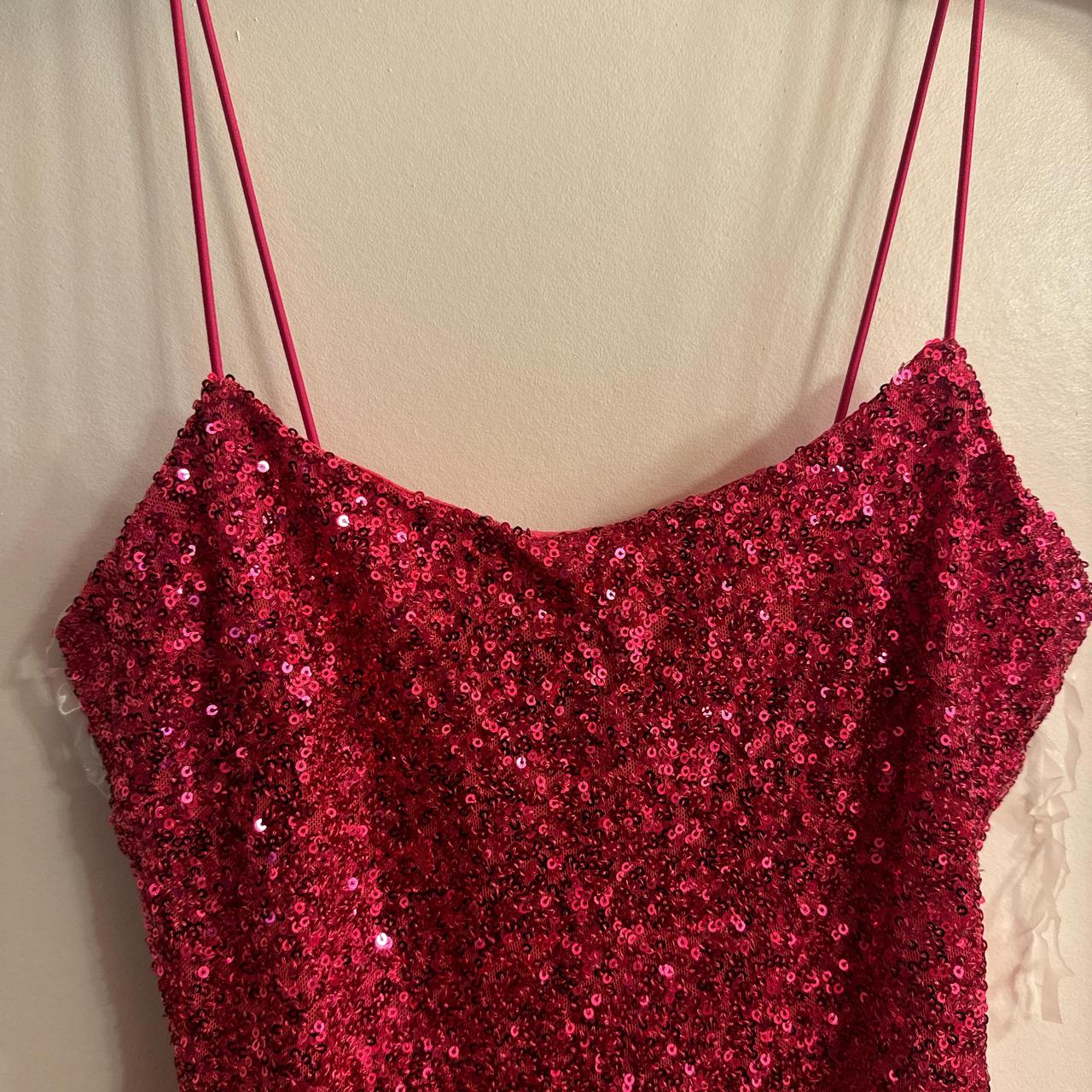 new hot pink sequin long dress with side slit.... Depop