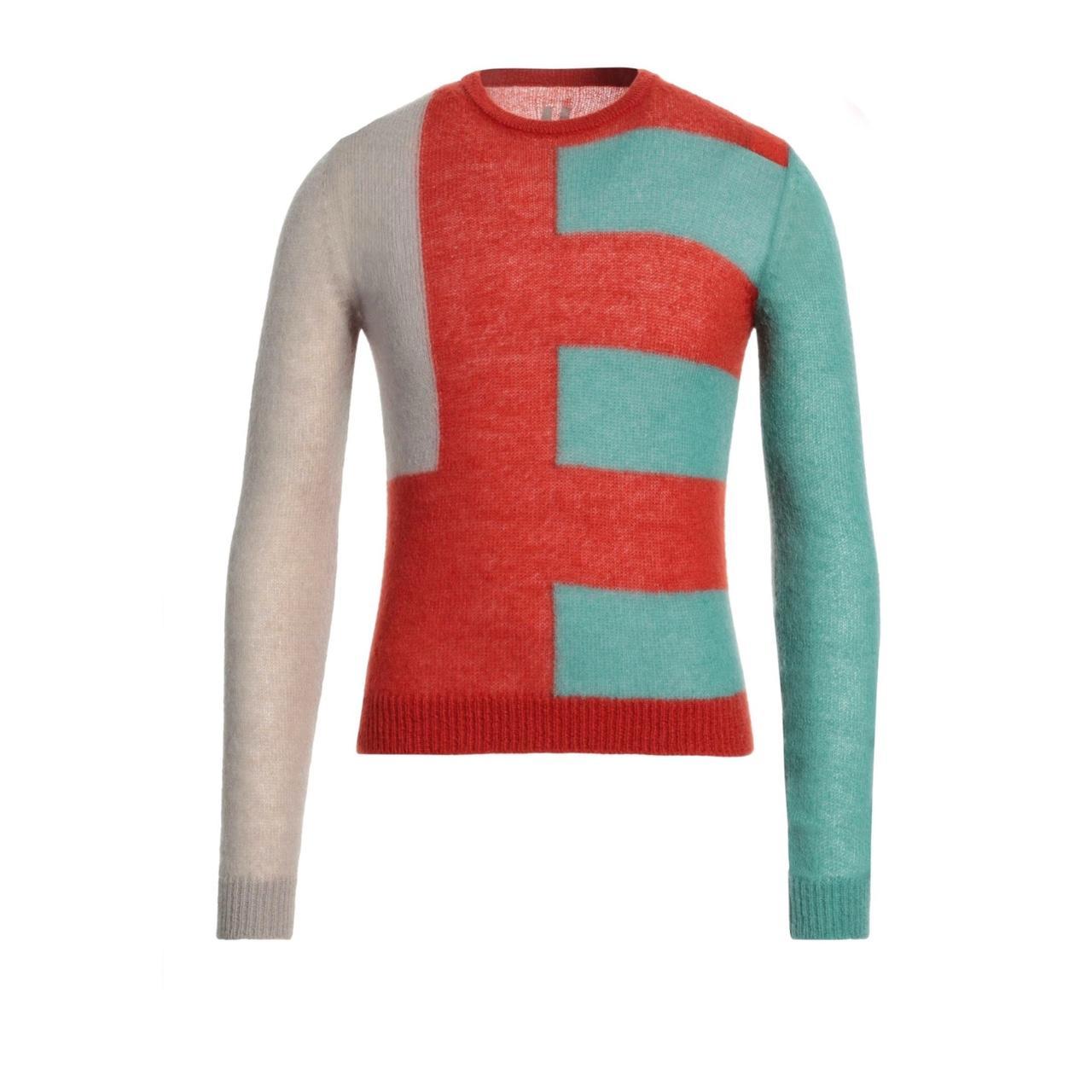 Rick Owens Men's Sweater - Blue/Orange - M – rick owens color pattern crew neck knit …