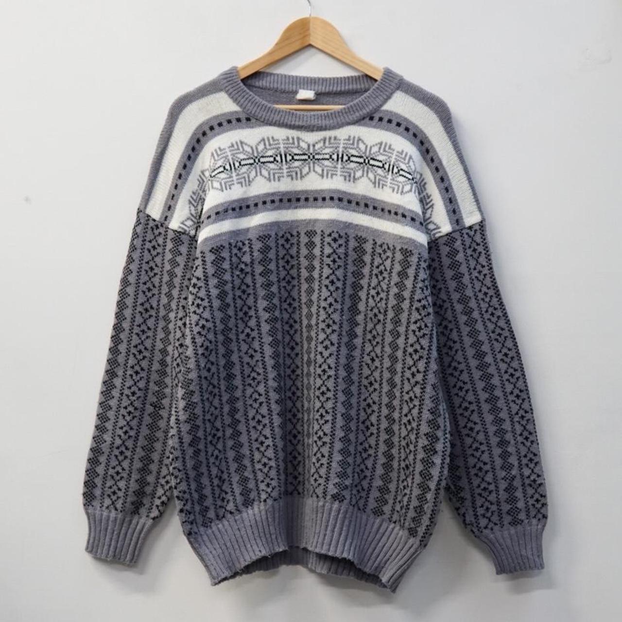 Vintage Knitted Grey Pattern Jumper Size Extra... - Depop