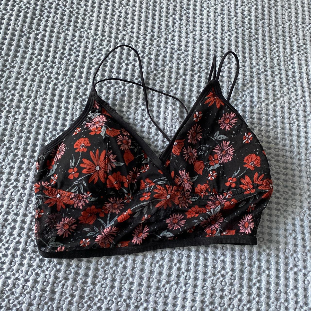 Black and red floral mesh bralette, Condition: