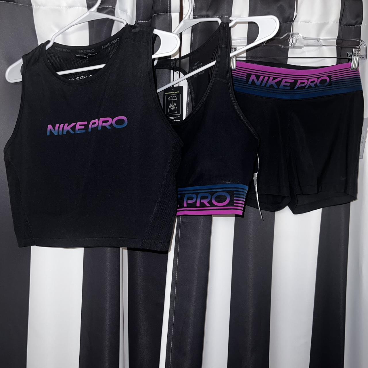 Blue Patterned Nike Pro Dri-Fit Sports Bra Size M - Depop
