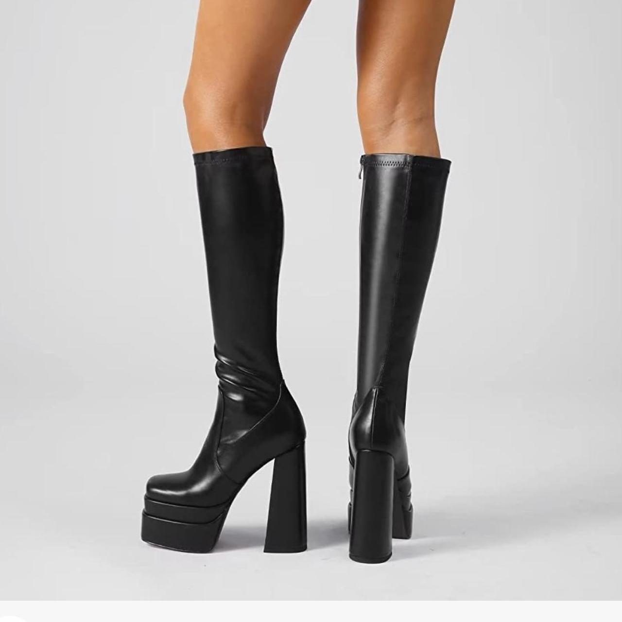 black platform knee high boots. brand new condition,... - Depop