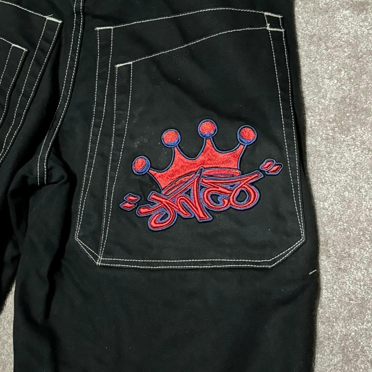 JNCO Men's Black Jeans Jnco tribal red crowns 32x32 - Depop