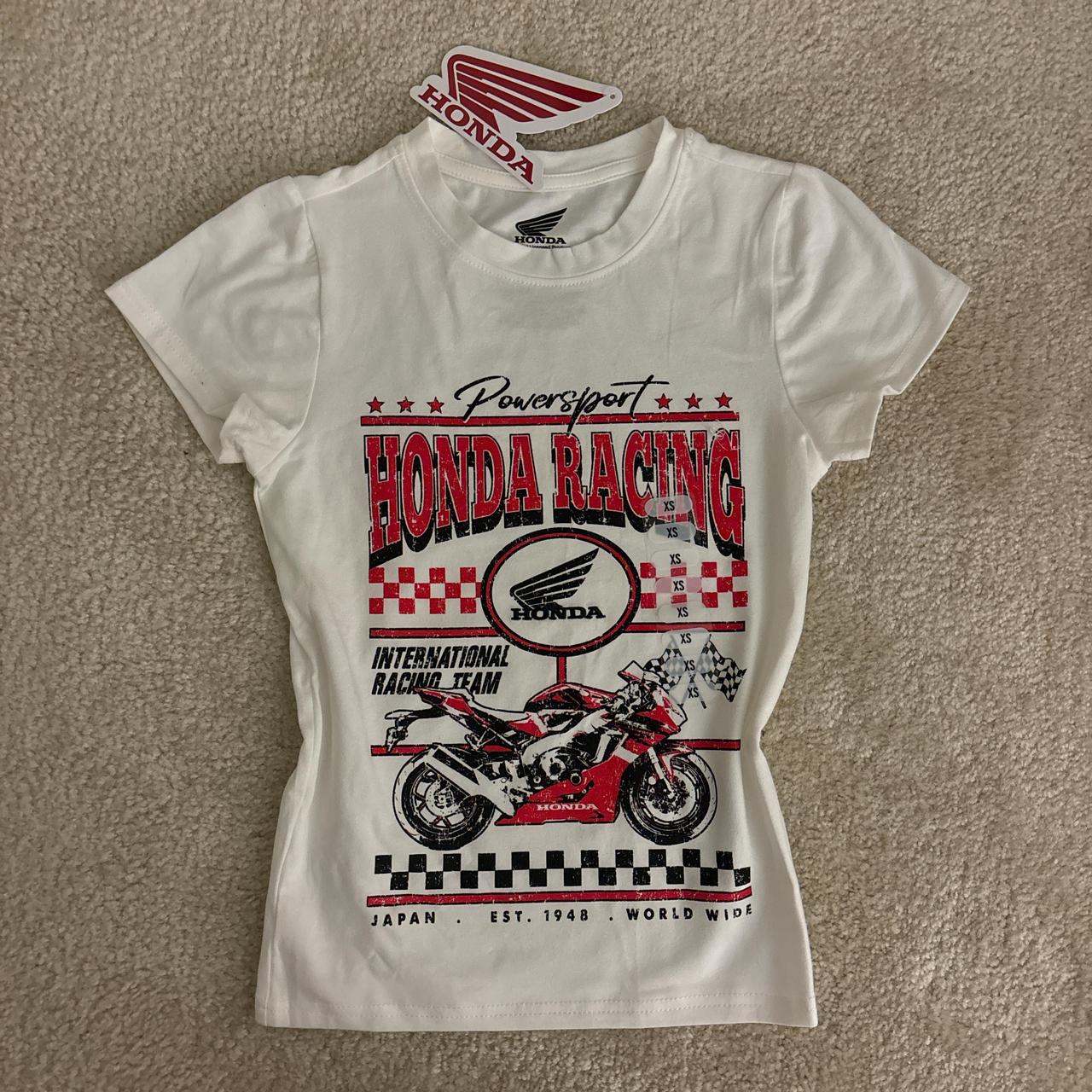 NWT White Y2K Honda racing long baby tee Such a | Depop