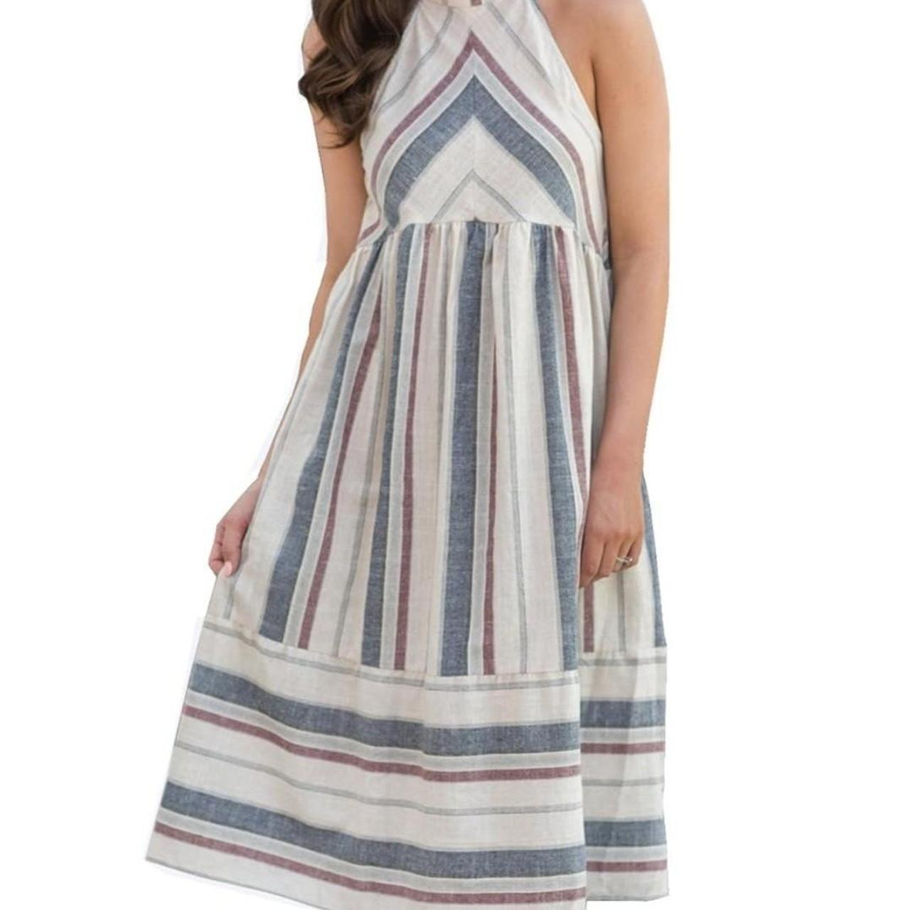 Listicle The Justine Beige Navy Red Striped Halter