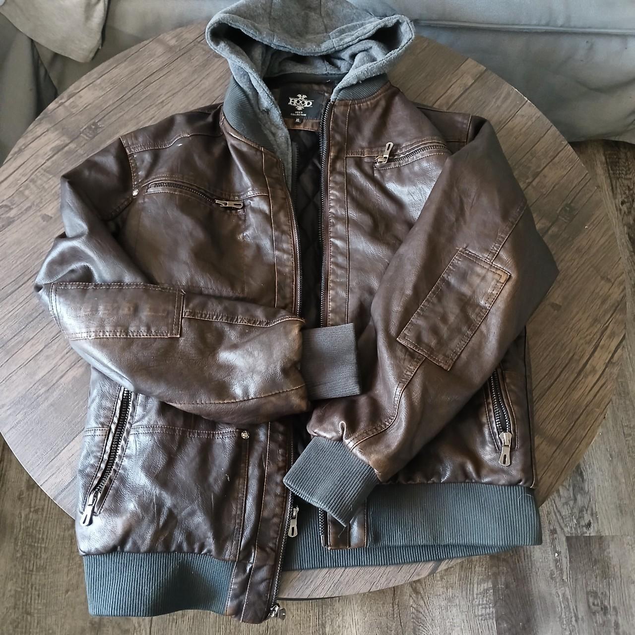 Hood crew Size xl brown 2 in 1 leather jacket and