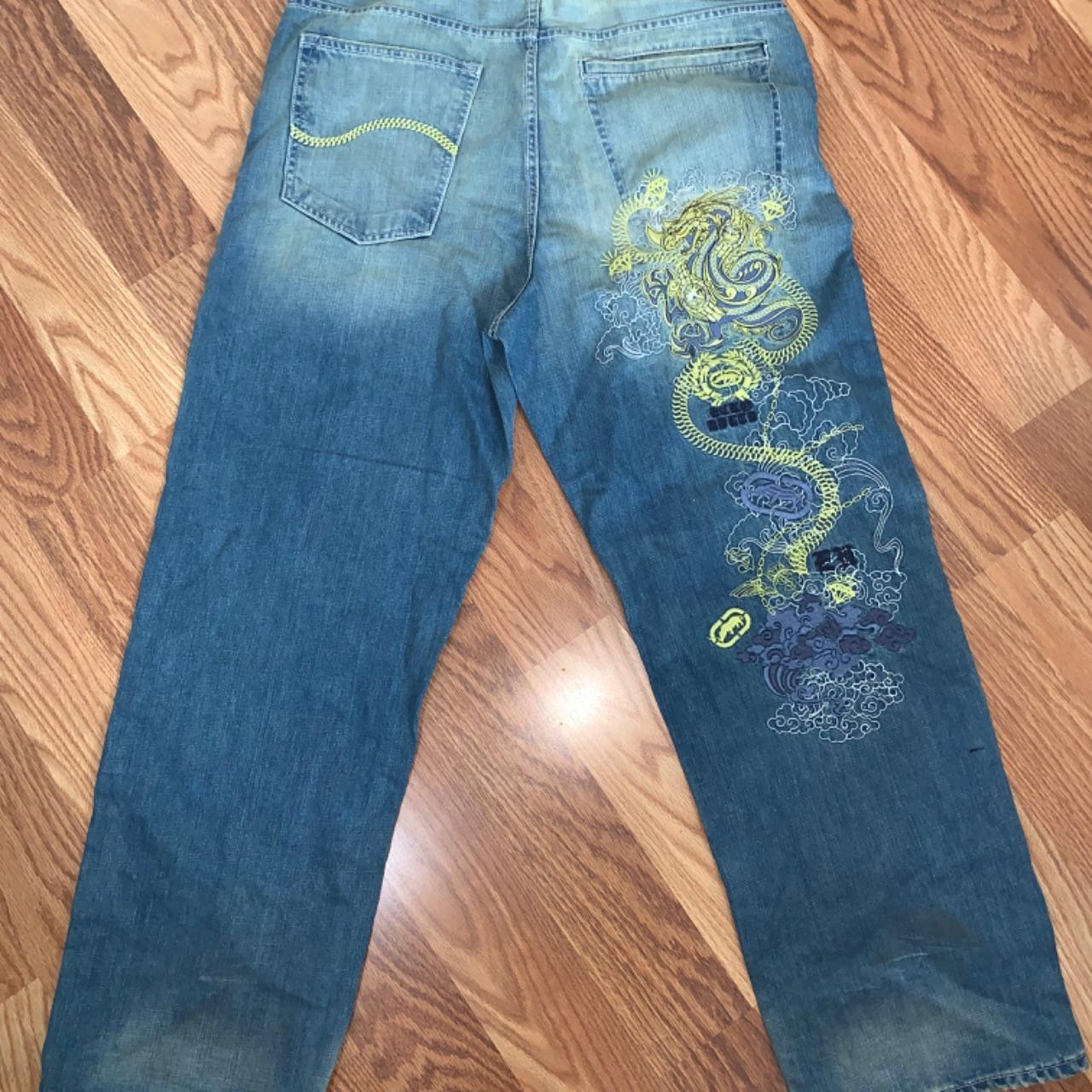 Cool rare vintage Ecko Jeans with a yellow dragon... - Depop