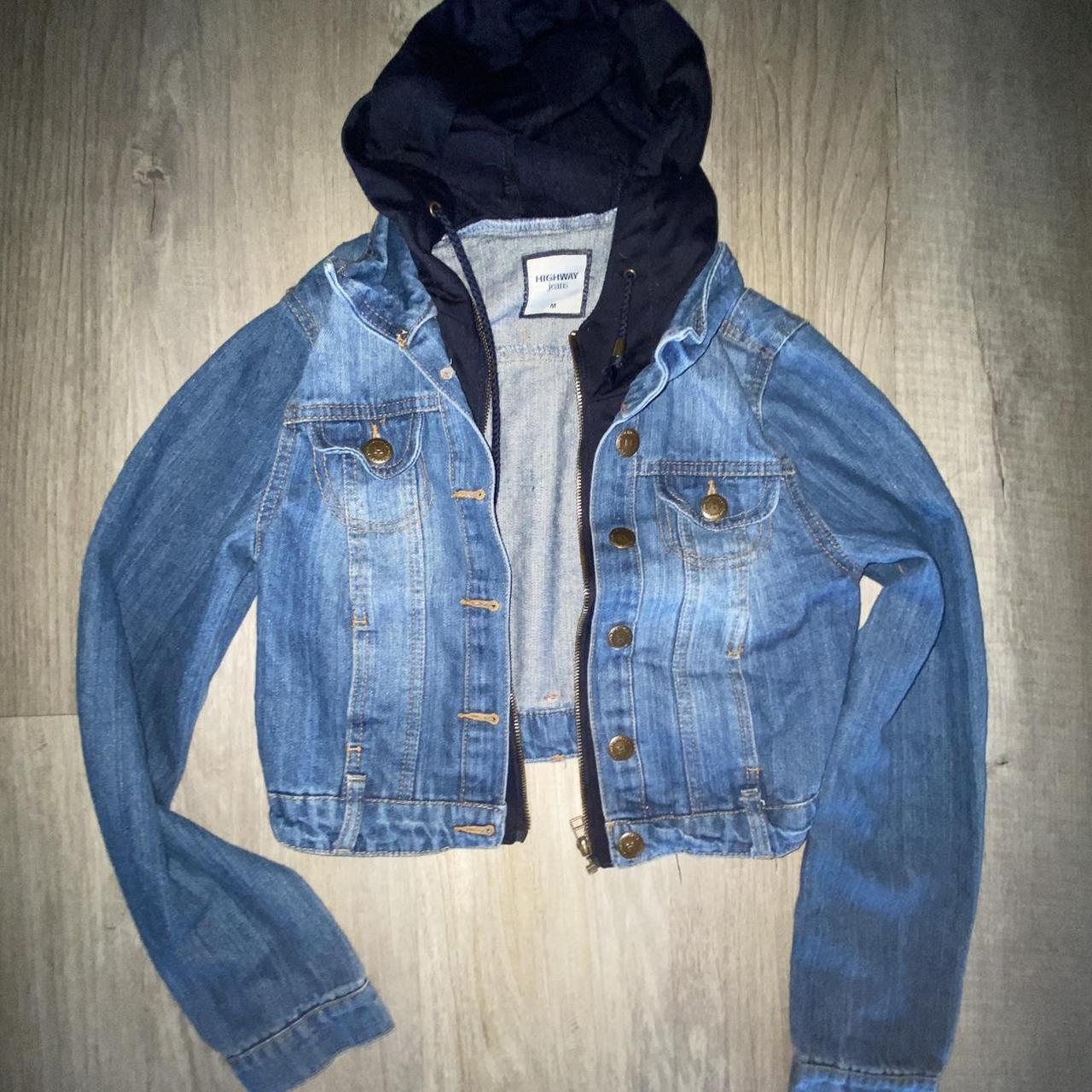 Jean jacket with built in hoodie best sale