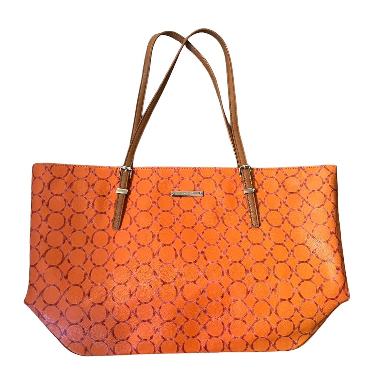 nine west Bright orange and brown tote bag with a. Depop